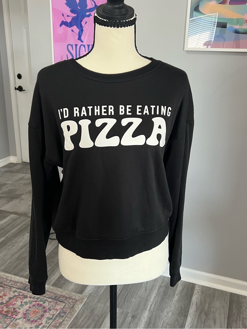 I'd Rather Be Eating Pizza Black Graphic Sweatshirt from Forever21